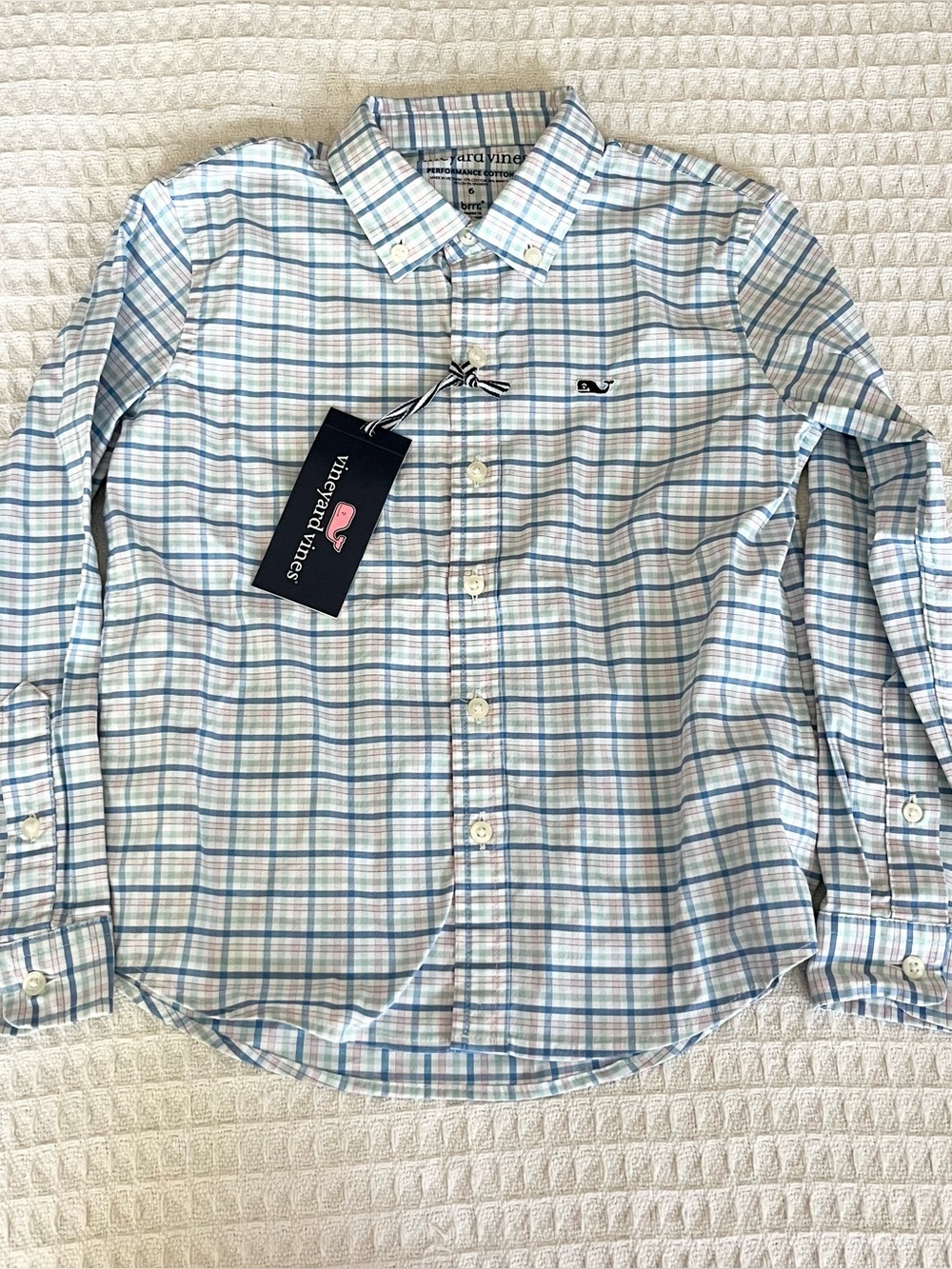 Vineyard Vines Kids pastels and White Plaid Button-Down Shirt NWT size 6